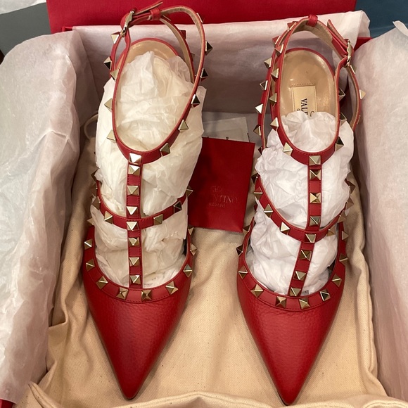 🆕41.5 VALENTINO GARAVANI Rock Pink T-Strap Pumps Gold Rock Studs Size:US 10 NIB - Picture 14 of 16